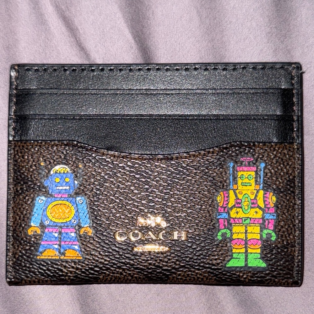 Coach Robot Collection Black and Brown Leather Card Wallet Excellent Condition